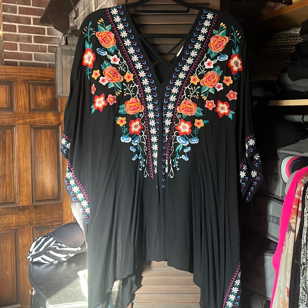 Embroidered poncho tunic